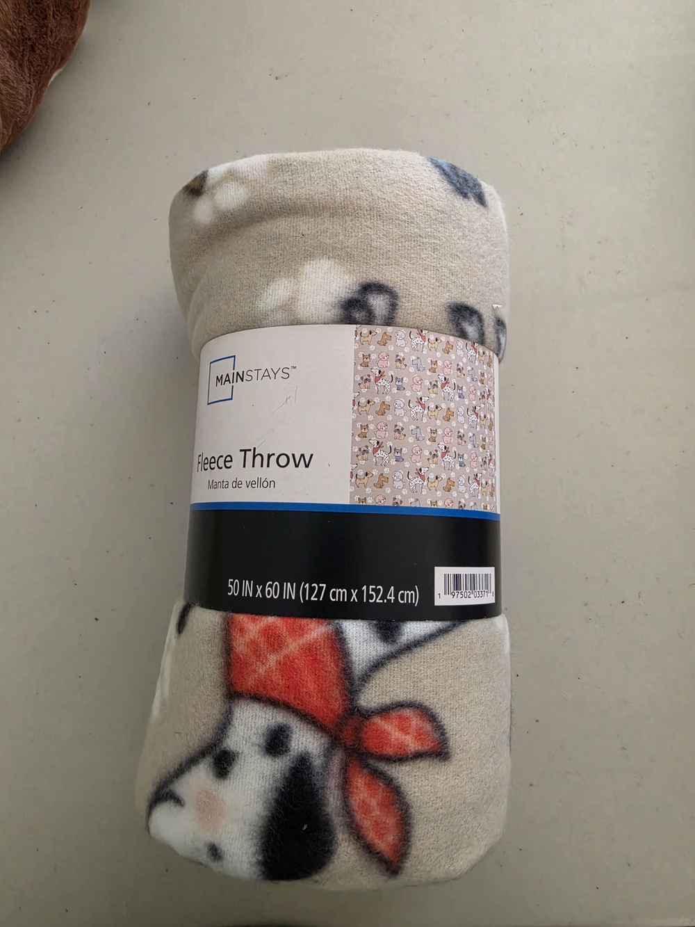 Mainstays Beige Fleece Throw with Red and Black Dog Bandana Print
